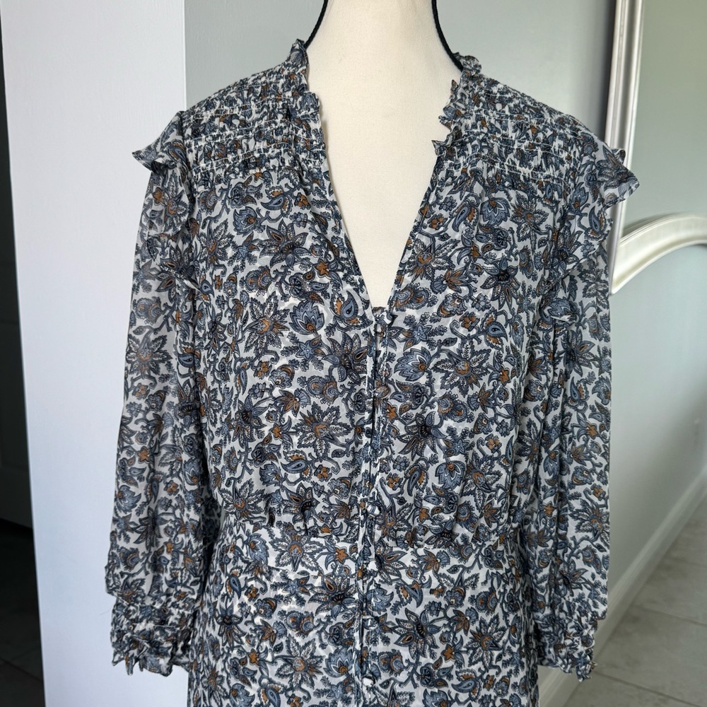 Veronica Beard Blue Floral Long Sleeve Dress - Picture 4 of 12